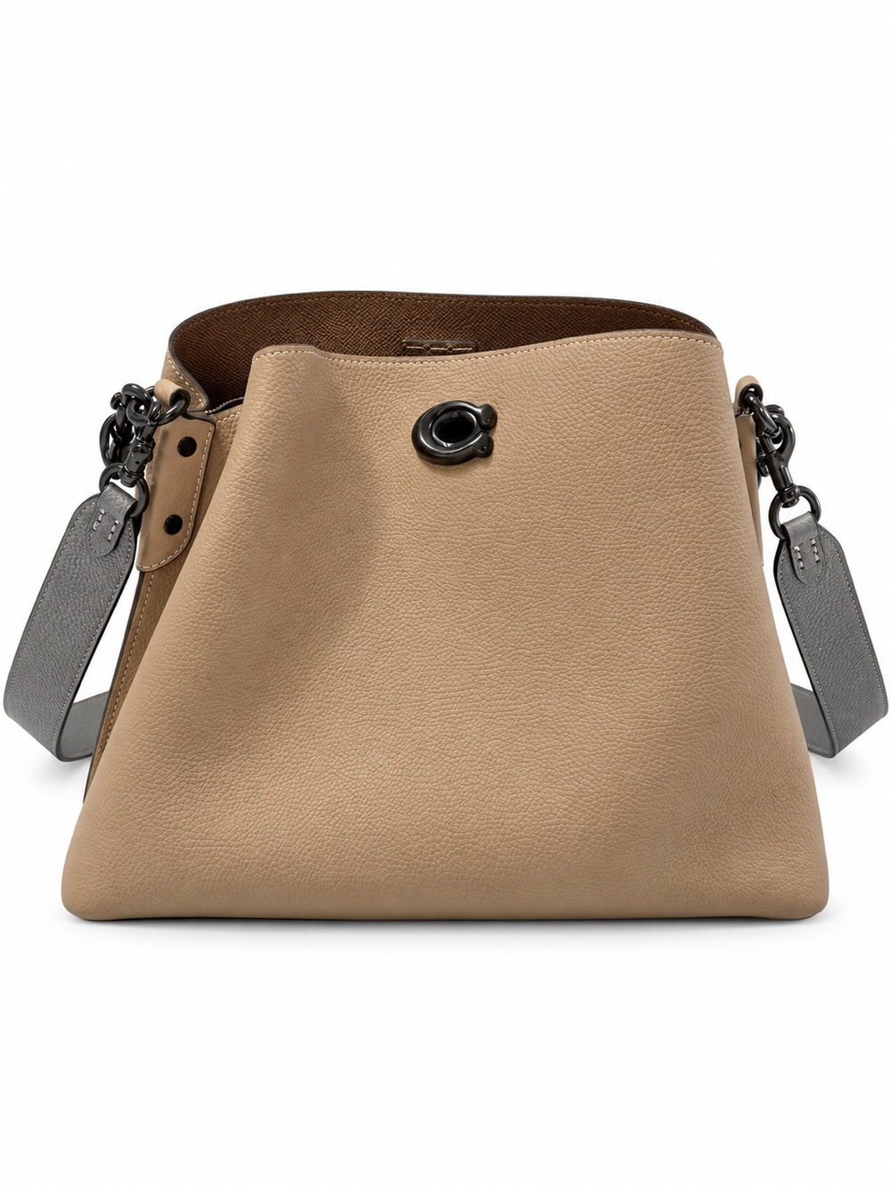 Coach Two-Tone Pebbled Leather Shoulder Bag in Tan and Gray